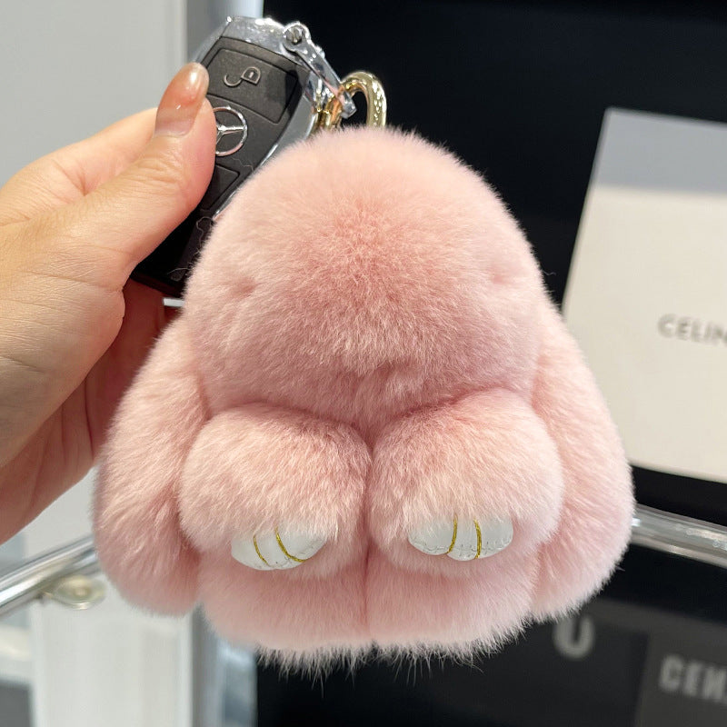 Cute Rex Rabbit Fur Mini Bag Plush Keychain