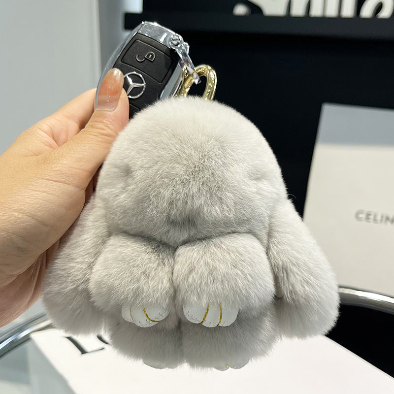 Cute Rex Rabbit Fur Mini Bag Plush Keychain