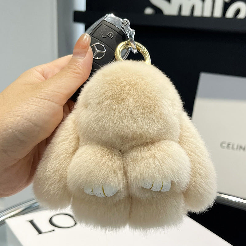 Cute Rex Rabbit Fur Mini Bag Plush Keychain