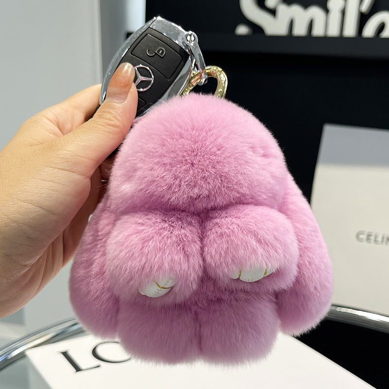 Cute Rex Rabbit Fur Mini Bag Plush Keychain