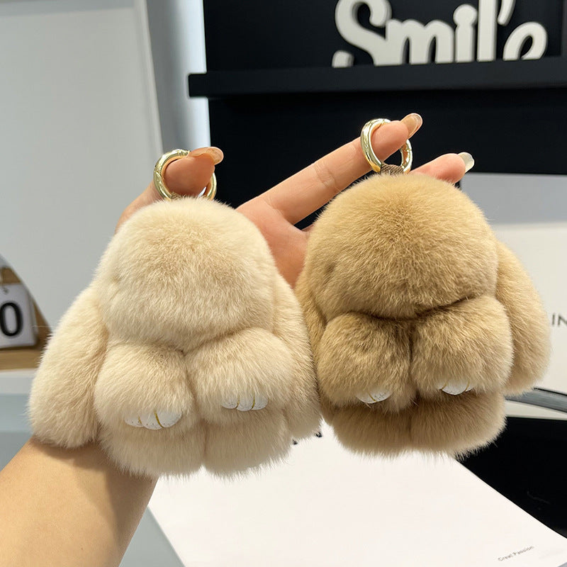 Cute Rex Rabbit Fur Mini Bag Plush Keychain
