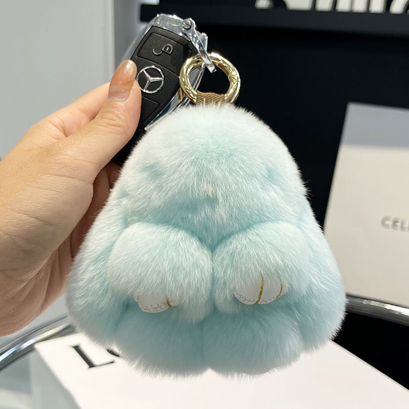 Cute Rex Rabbit Fur Mini Bag Plush Keychain