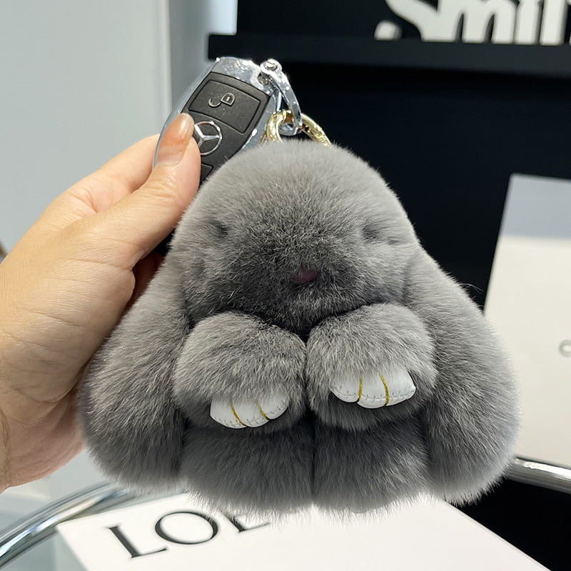Cute Rex Rabbit Fur Mini Bag Plush Keychain