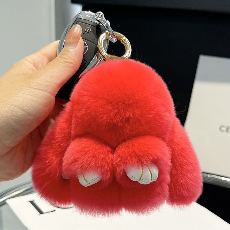 Cute Rex Rabbit Fur Mini Bag Plush Keychain