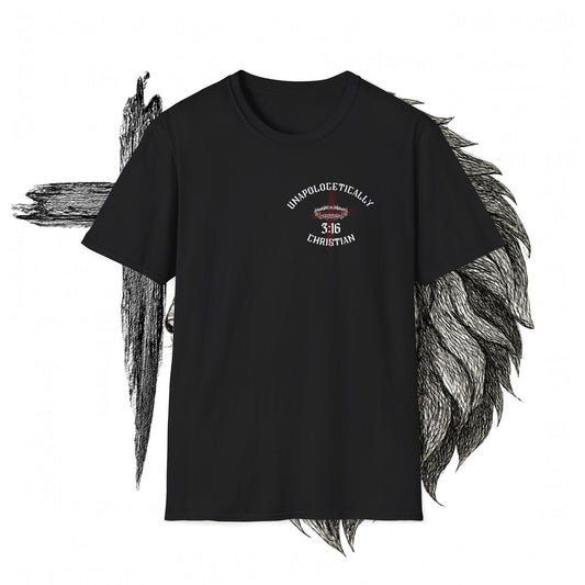 Lion of Judah T-Shirt – "Unapologetically Christian" Design with Scripture 3:16, Faith Word Cloud Back