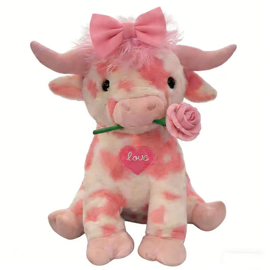 Pink Highland Cow Plush W/or W/out heart and rose.