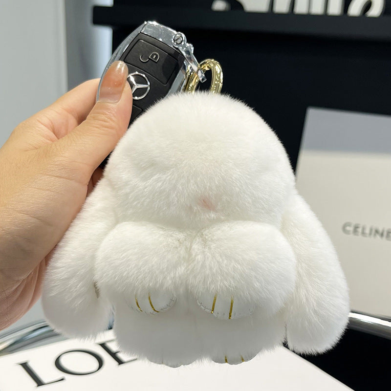 Cute Rex Rabbit Fur Mini Bag Plush Keychain