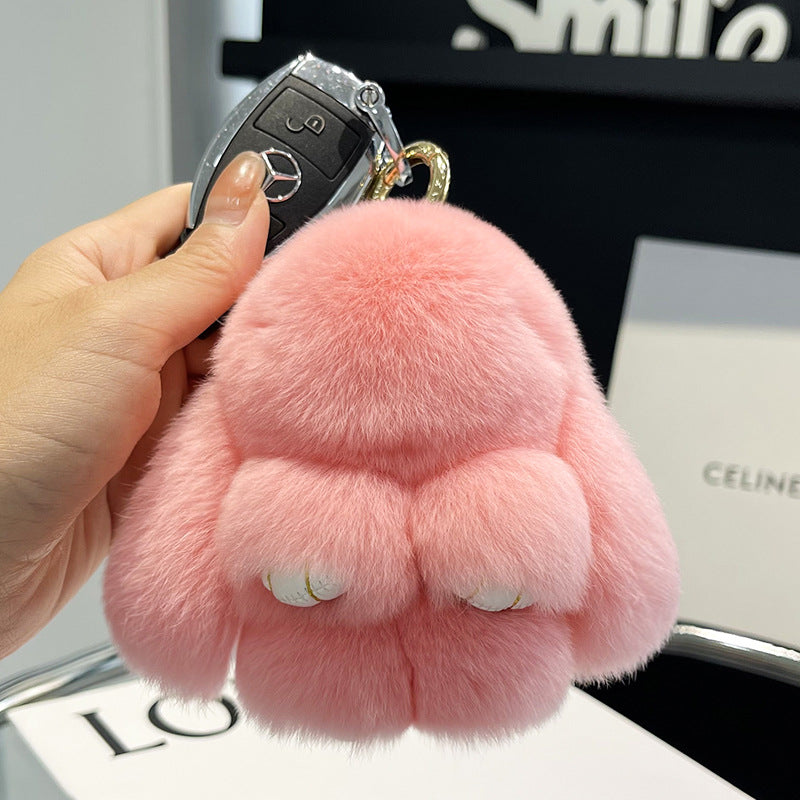 Cute Rex Rabbit Fur Mini Bag Plush Keychain