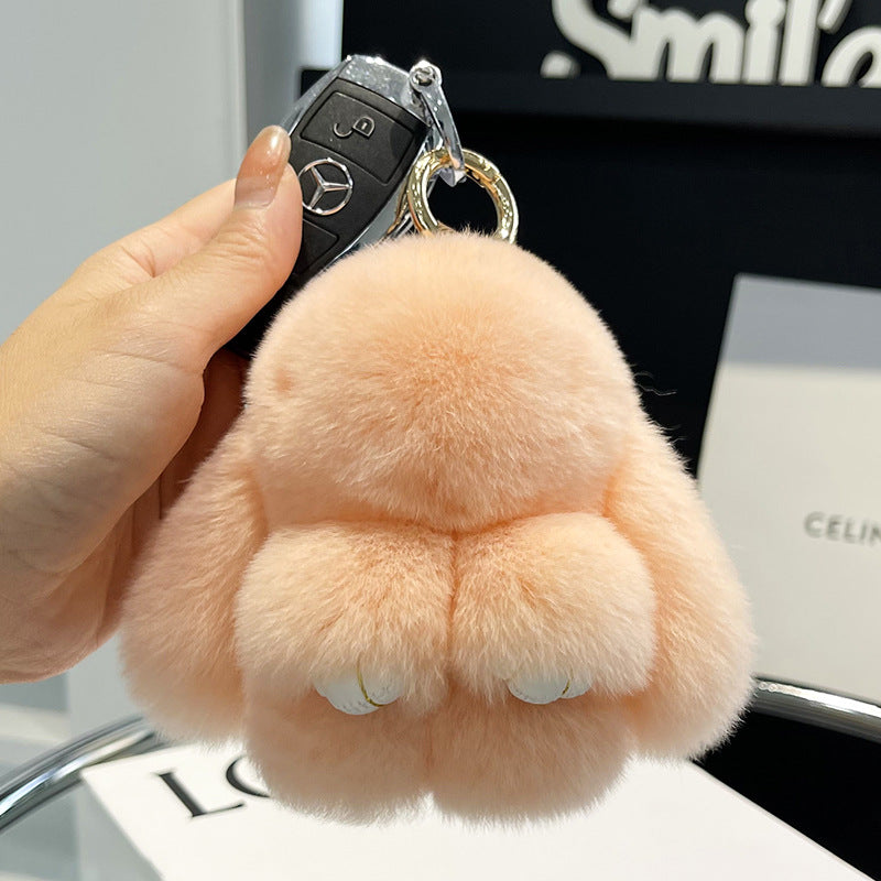 Cute Rex Rabbit Fur Mini Bag Plush Keychain
