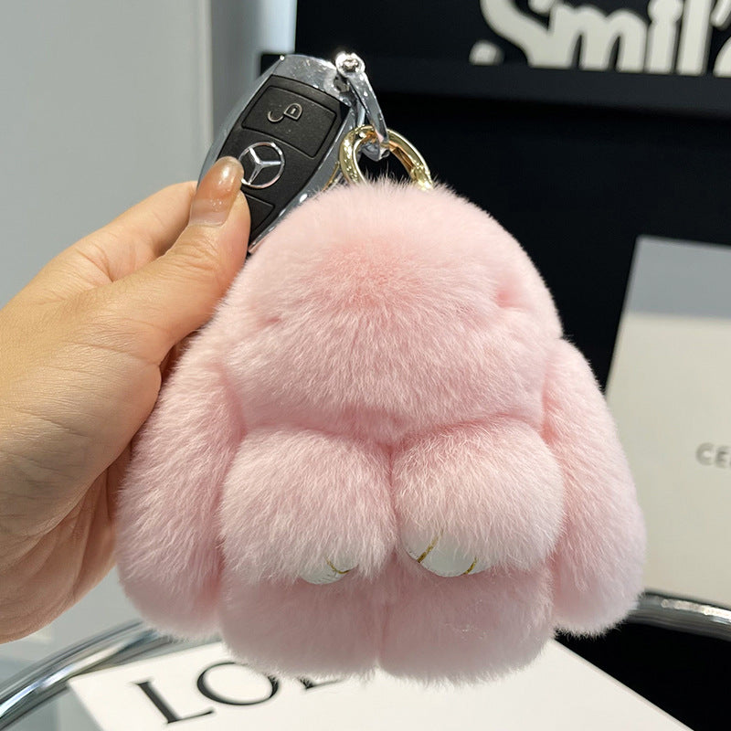 Cute Rex Rabbit Fur Mini Bag Plush Keychain