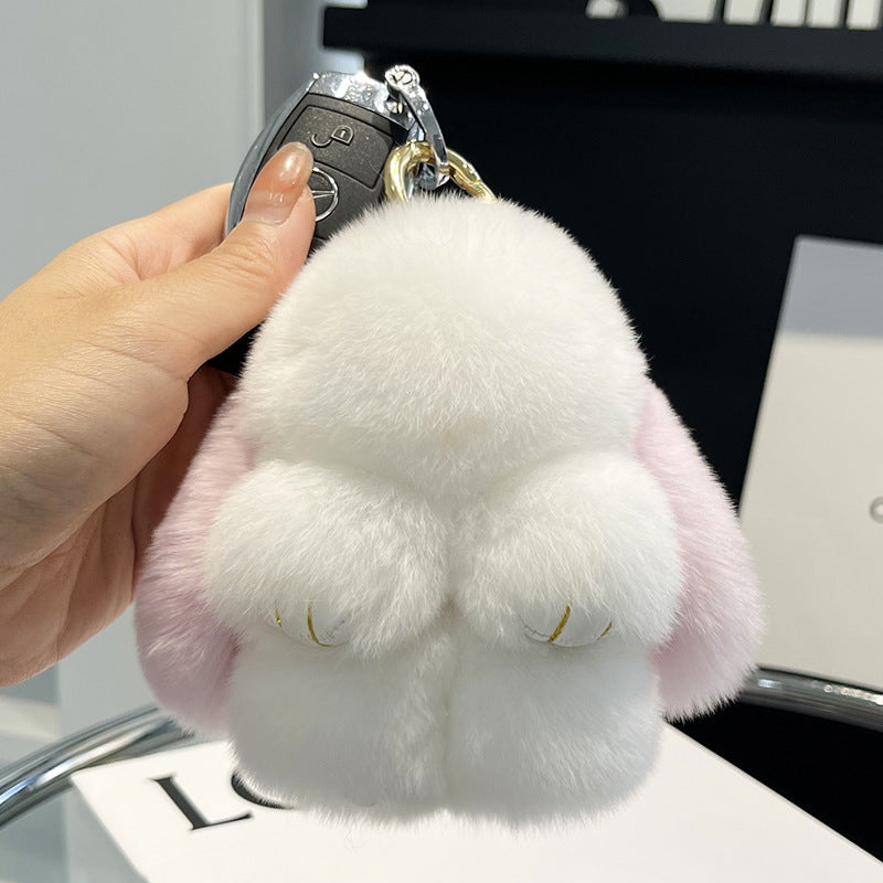Cute Rex Rabbit Fur Mini Bag Plush Keychain