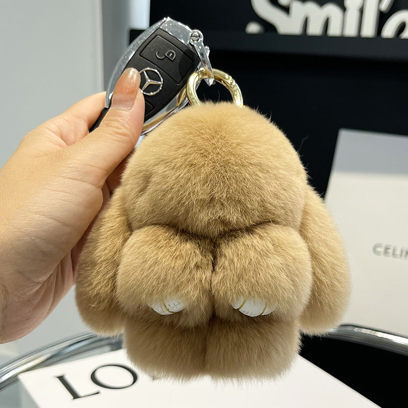 Cute Rex Rabbit Fur Mini Bag Plush Keychain